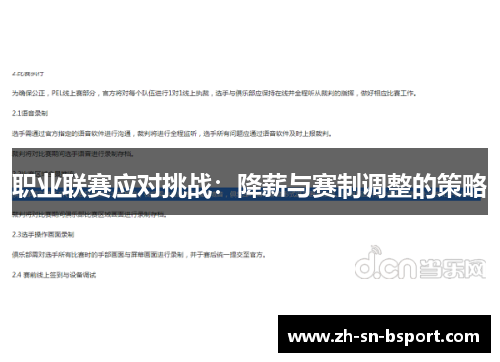 职业联赛应对挑战：降薪与赛制调整的策略